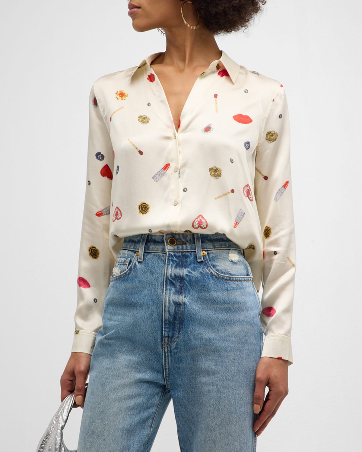 Tyler Jewel Printed Button-Front Silk Blouse