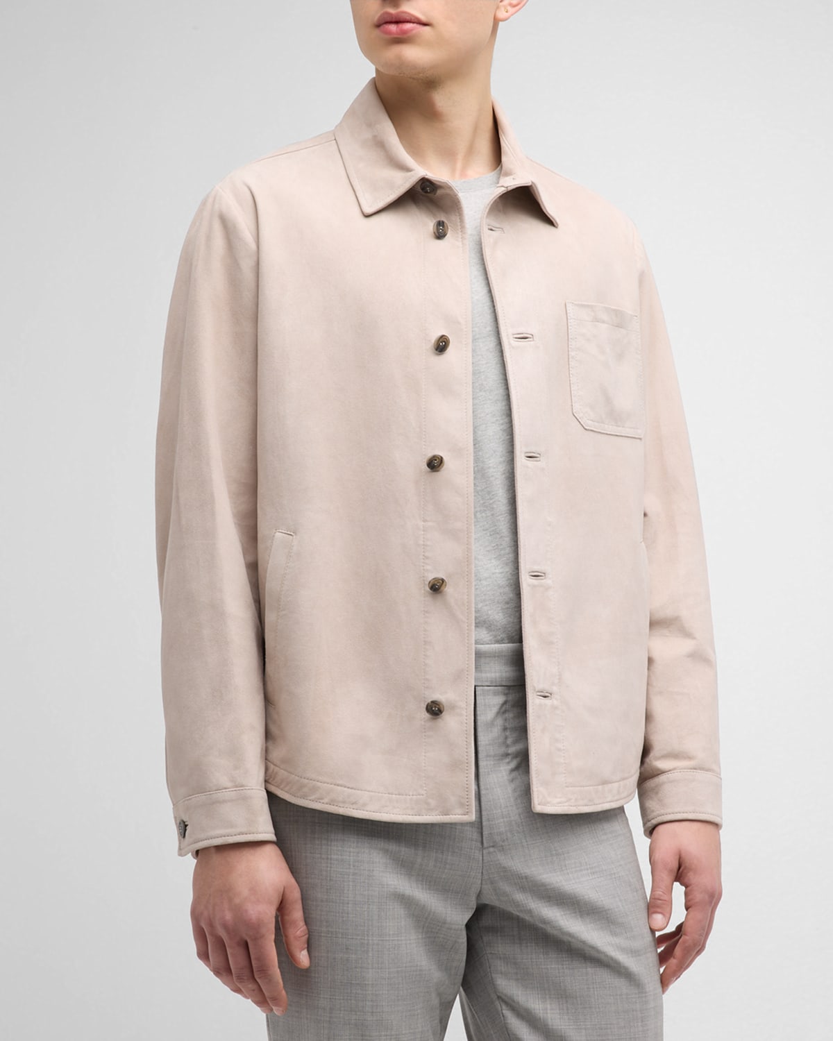 Men's Suede Button-Front Overshirt