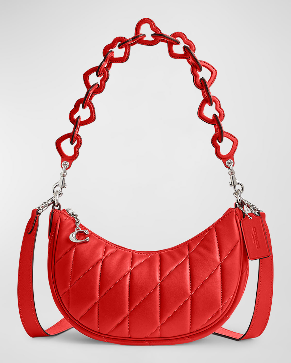 Coach Mira Quilted Pillow Leather Shoulder Bag With Heart Strap In Red