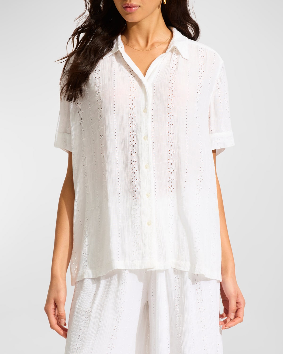 Seafolly Broderie Short-sleeve Shirt In White