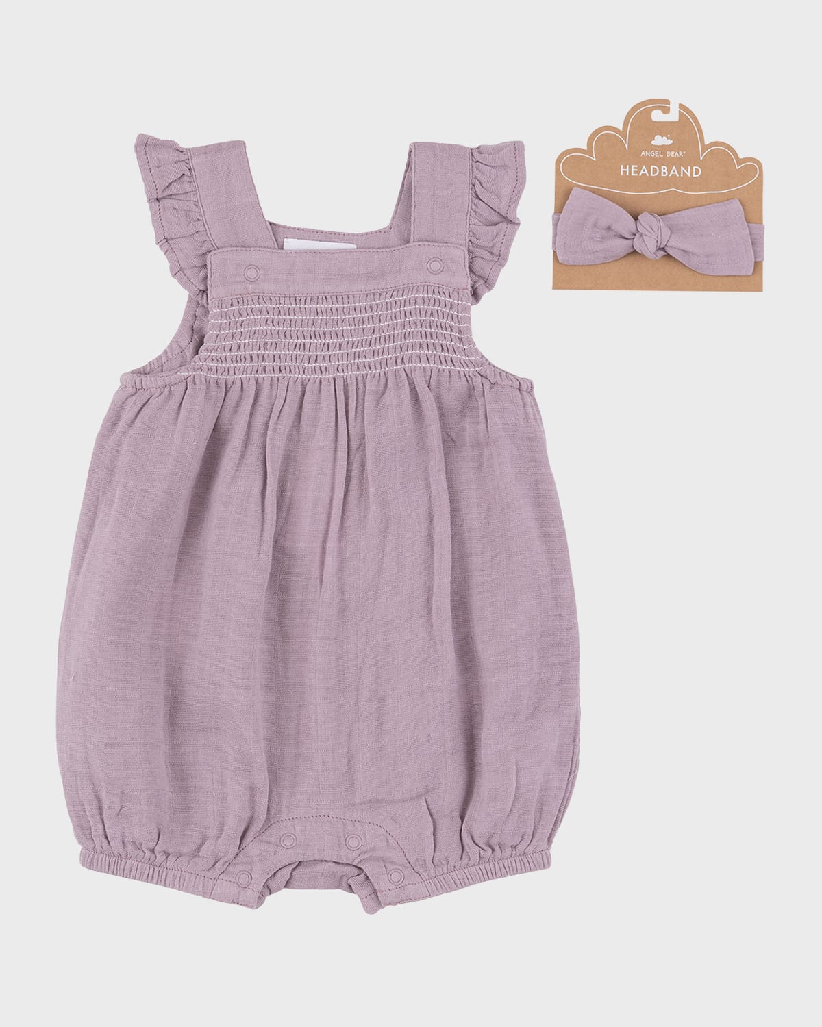 Angel Dear Kids' Girl's Dusty Lavender Smocked Dungarees And Headband Set