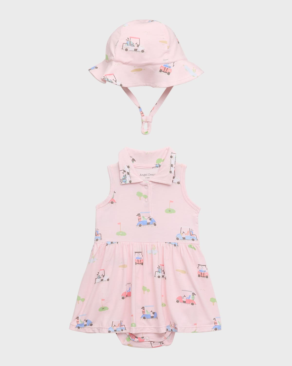 Angel Dear Kids' Girl's Golf Cart Tennis Bodysuit Dress With Sunhat In Golf Cart Pink