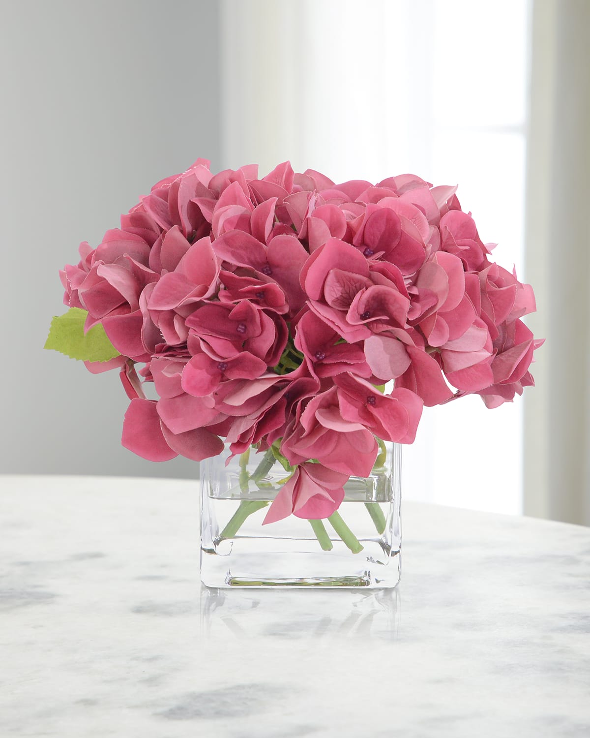Shop John-richard Collection Real Touch Sweet Hydrangea 8" Faux Floral Arrangement In Glass Vase In Pink