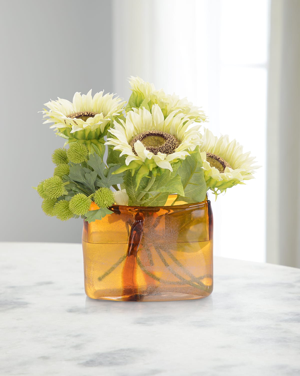 Shop John-richard Collection Sunflowers 17" Faux Floral Arrangement In Glass Container In Yellow