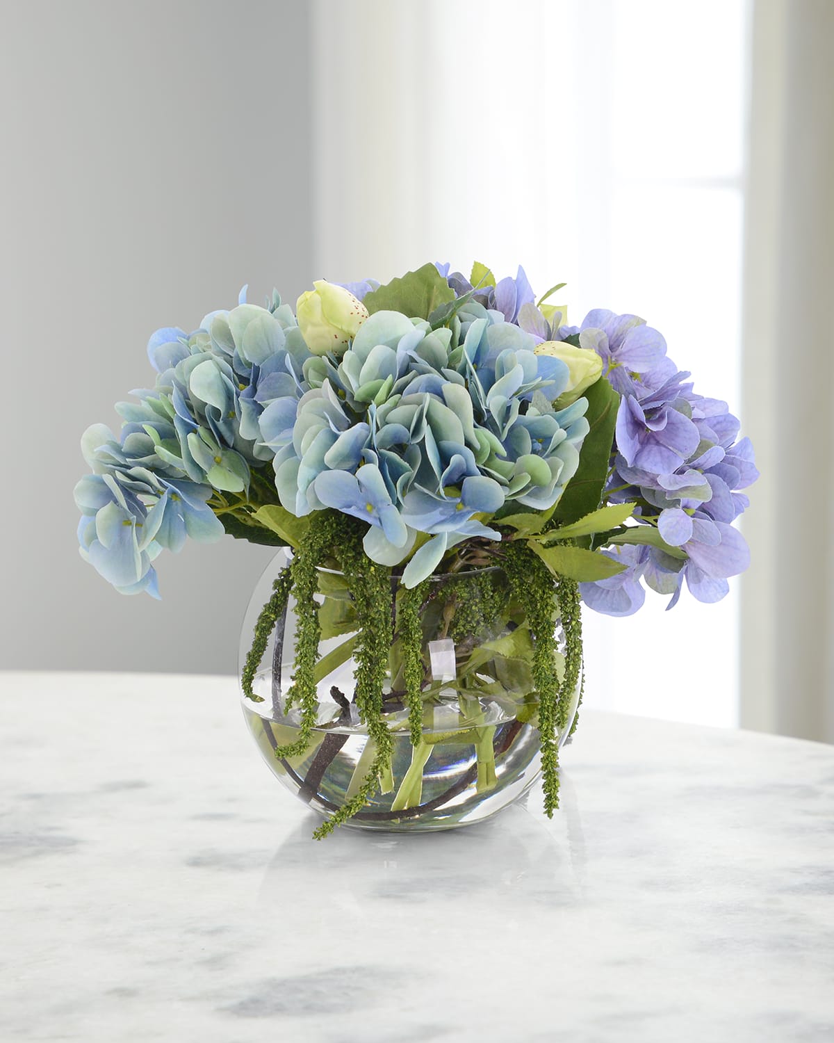 John-richard Collection Evening Haze 15" Faux Floral Arrangement In Glass Container In Blue