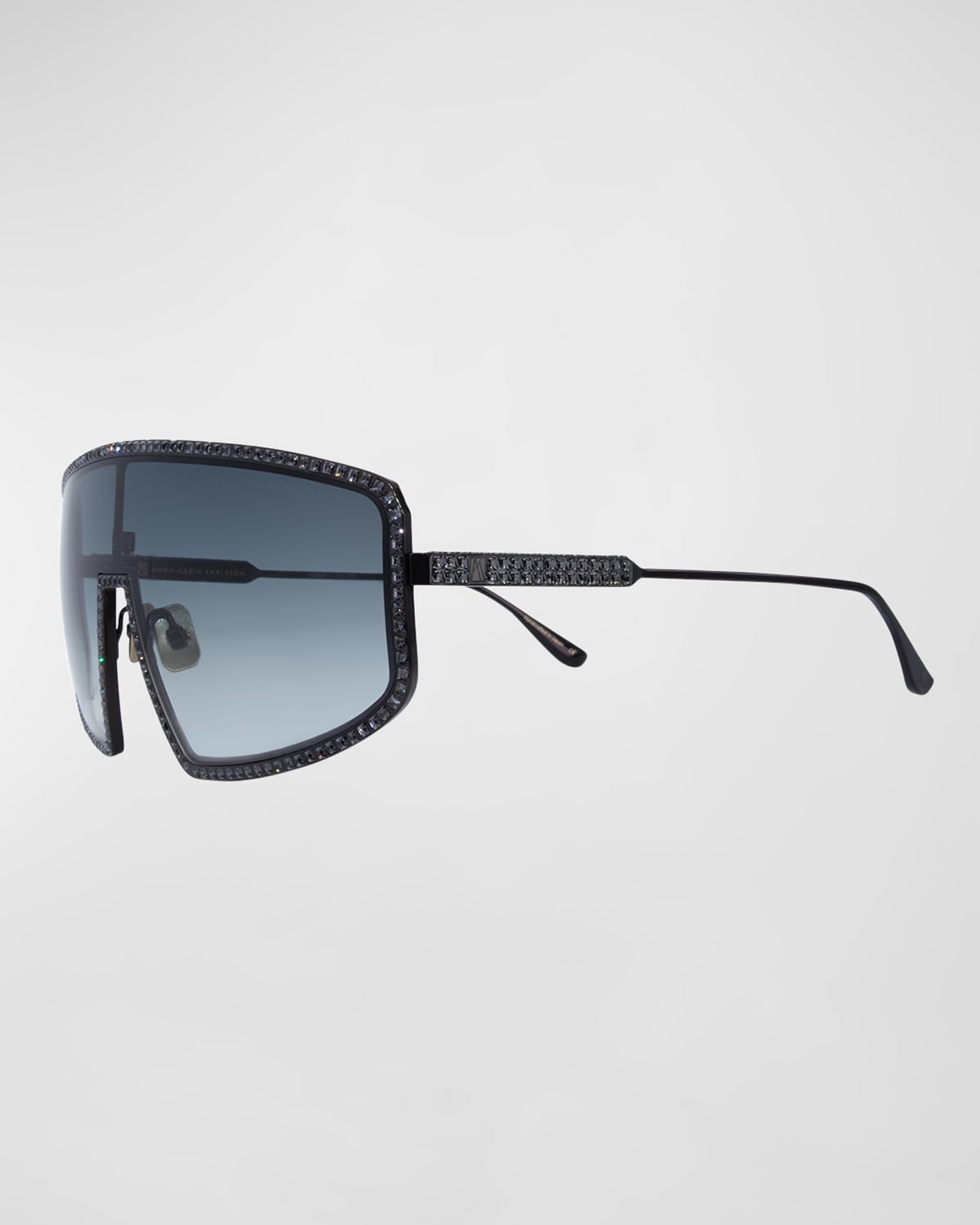 Anna-karin Karlsson Shady Luv 2 Embellished Titanium Shield Sunglasses In Black