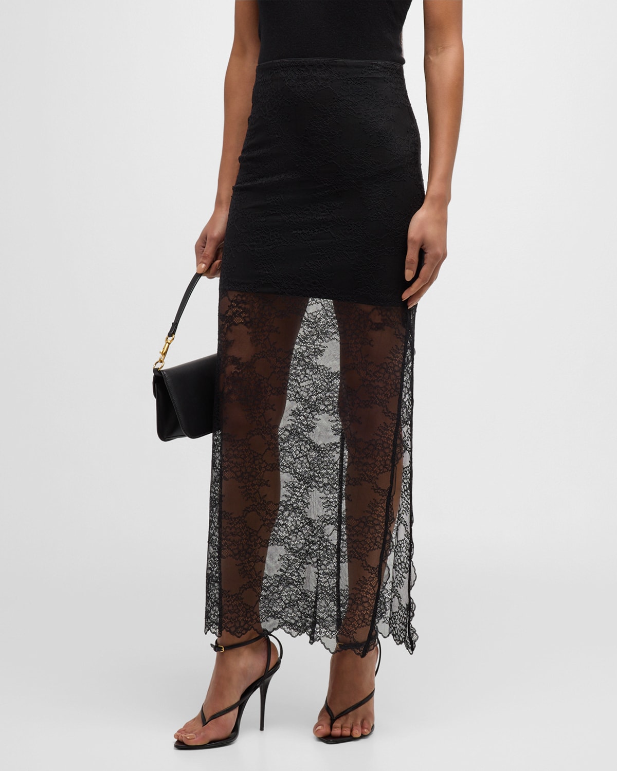 Shop Alice And Olivia Iyanna Lace Midi Skirt In Black