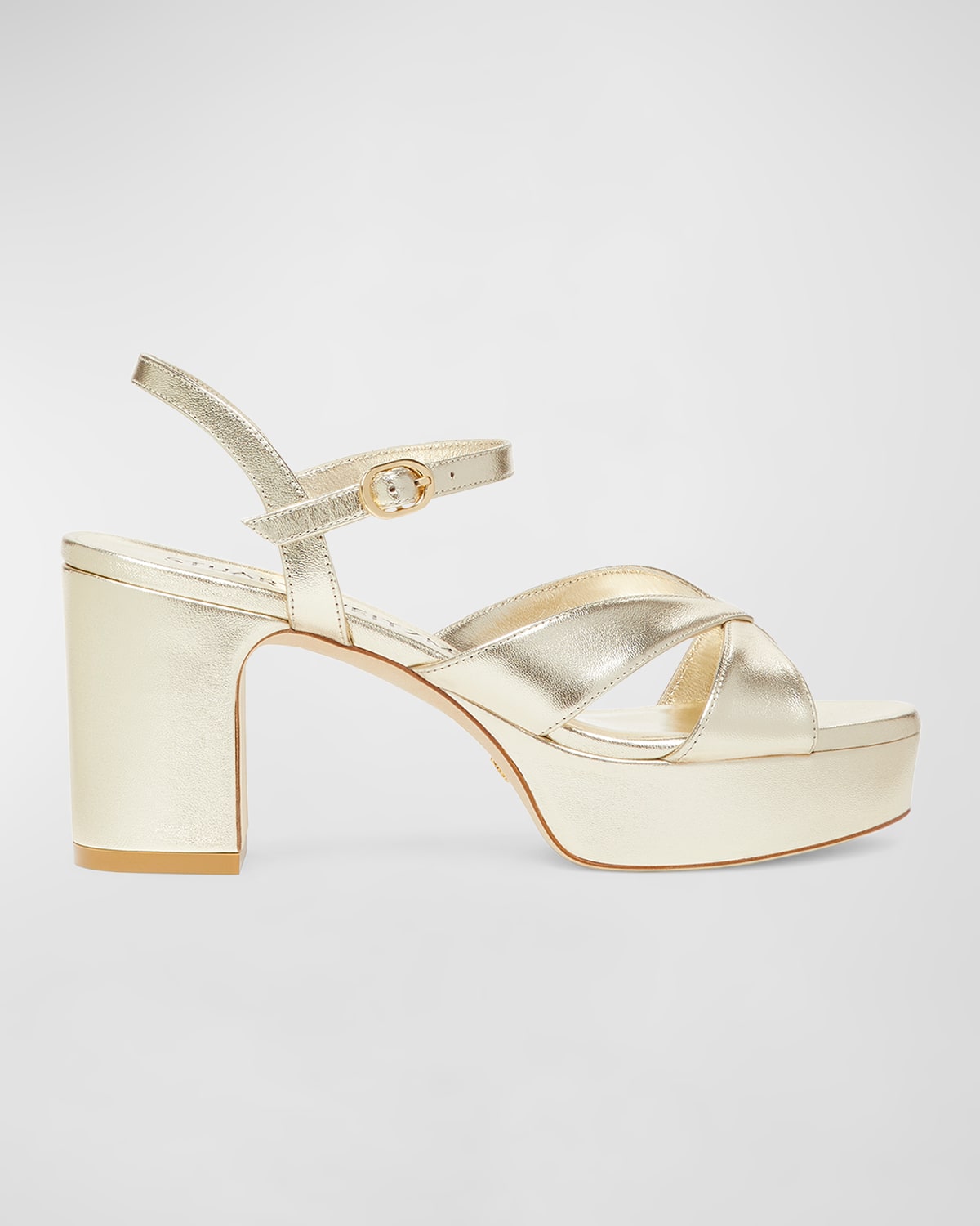 Stuart Weitzman Carmen Midi Metallic Crisscross Platform Sandals In Light Gold