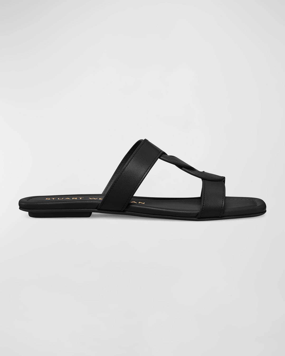 Shop Stuart Weitzman Ibiza Leather Woven-strap Slide Sandals In Black