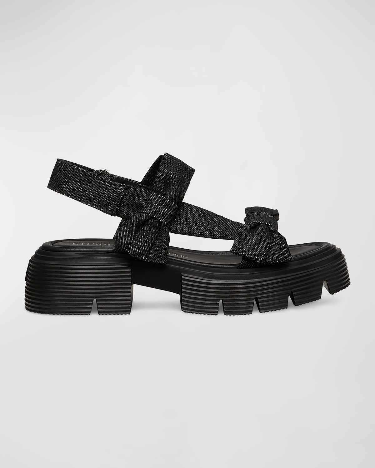 Shop Stuart Weitzman Sofia Nolita Denim Dual Bow Slingback Sandals In Black