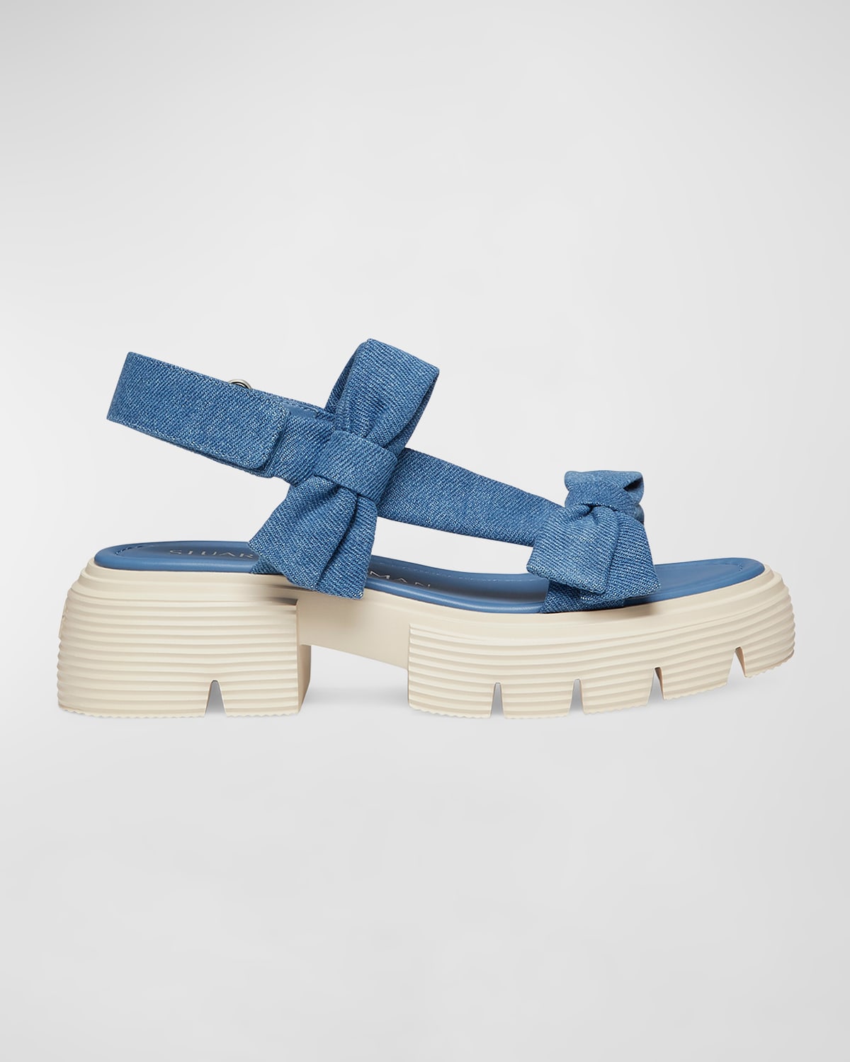 Shop Stuart Weitzman Sofia Nolita Denim Dual Bow Slingback Sandals In Washed