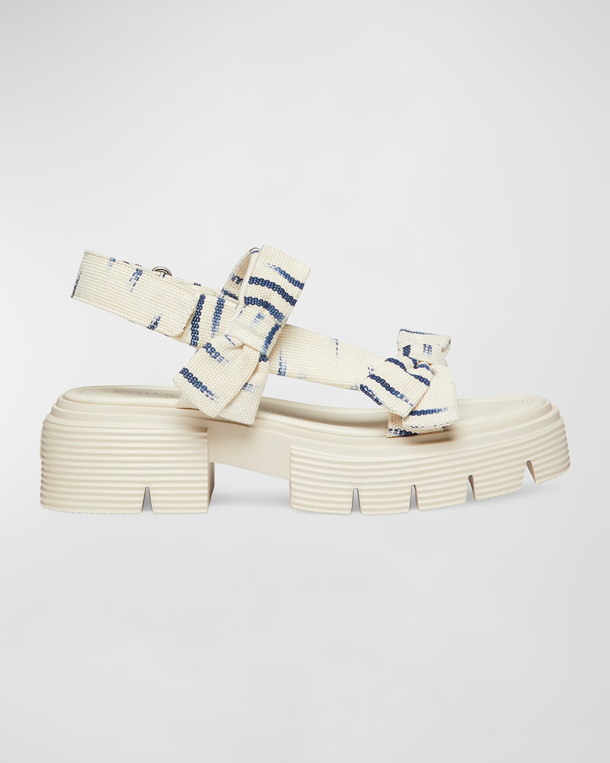 Shop Stuart Weitzman Sofia Nolita Printed Dual Bow Slingback Sandals In Natural/indigo