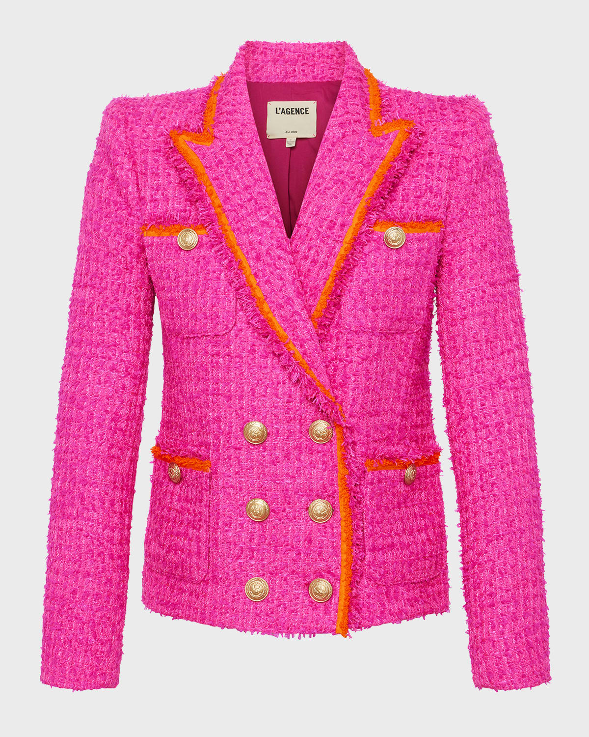 L'agence Alectra Neon Tweed Collared Jacket In Rhodamine/glow Or