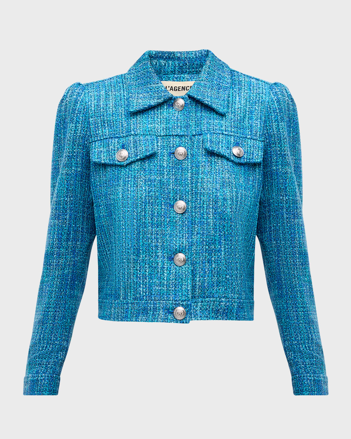L Agence Kasey Tweed Cardigan In Caribbean Blue Multi Tweed In Caribbean Blue Mu