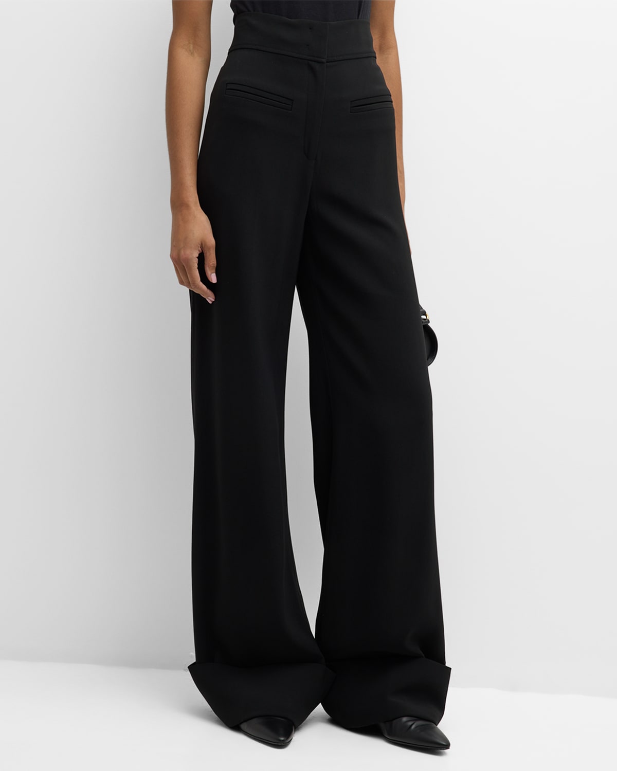Co High-rise Welt Pocket Wide-leg Trousers In Black