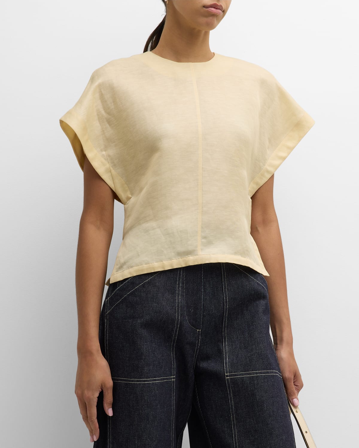 Co Dolman Short-sleeve Linen-silk Top In Custard