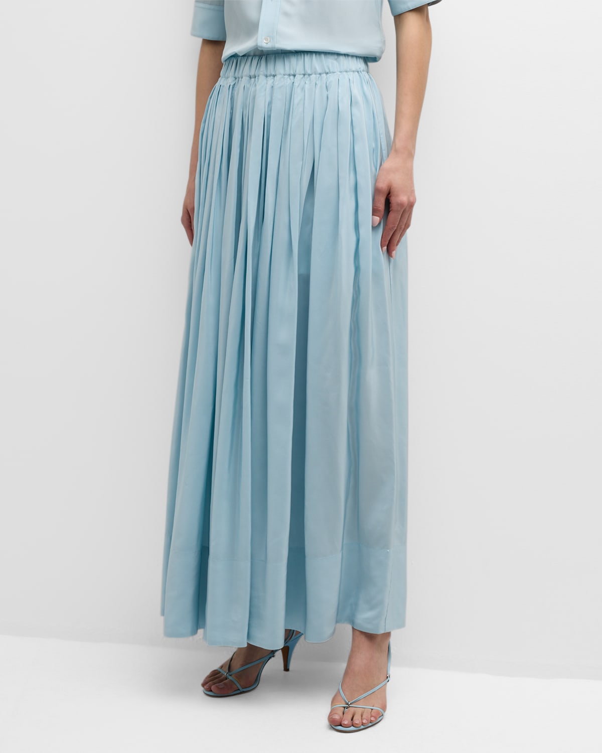 Co Pleated Maxi Skirt In Blue