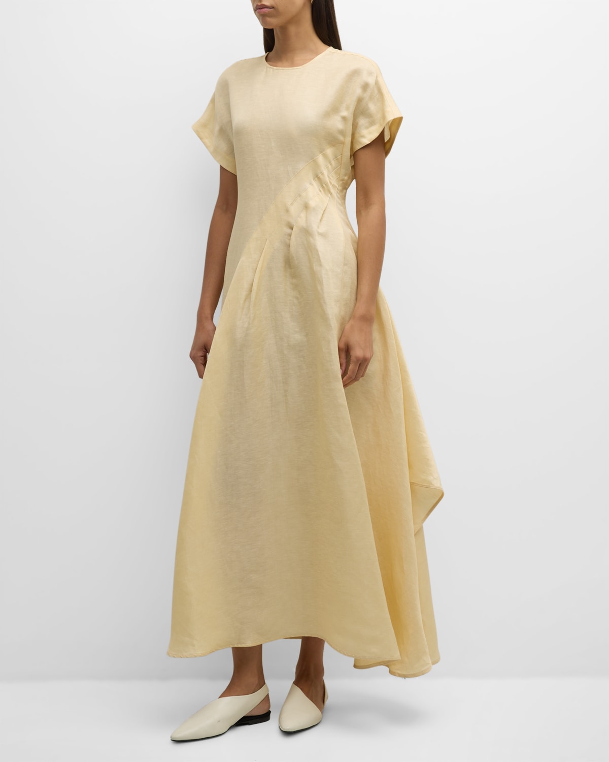 Shop Co Pleated Short-sleeve Maxi Dress In Custard