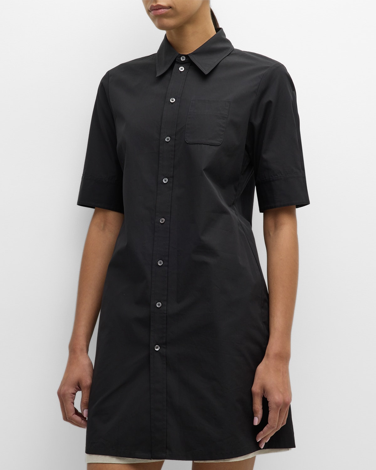 Co Short-sleeve Patch-pocket Llared Tunic Shirt In Black