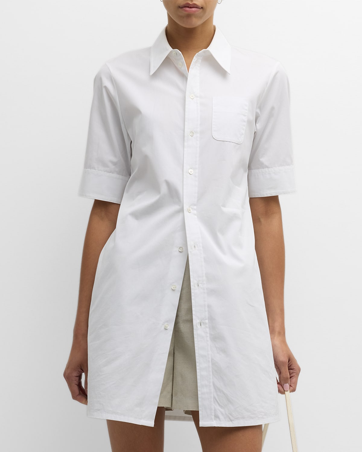 Co Short-sleeve Patch-pocket Llared Tunic Shirt In White