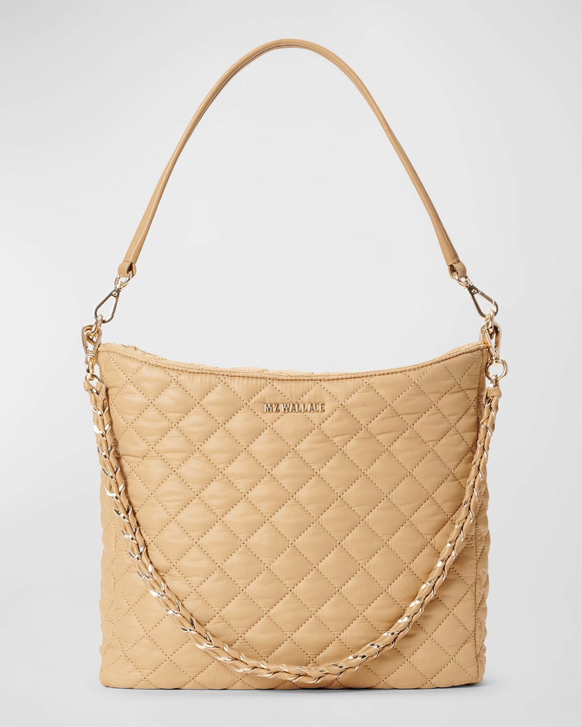 Mz Wallace Crosby Quilted Nylon Hobo Bag In Medium Beige