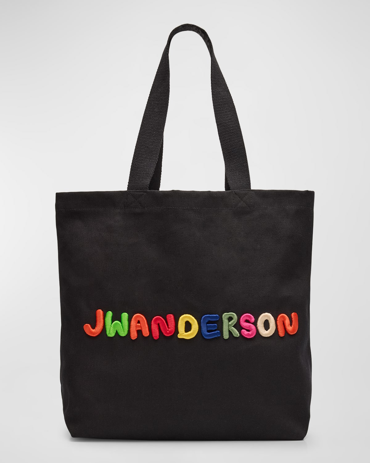 Shop Jw Anderson Men's Embroidered Canvas Tote Bag In Black