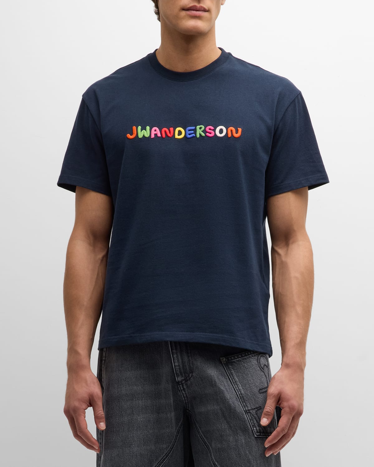 Shop Jw Anderson Men's Logo Embroidery T-shirt In Navy