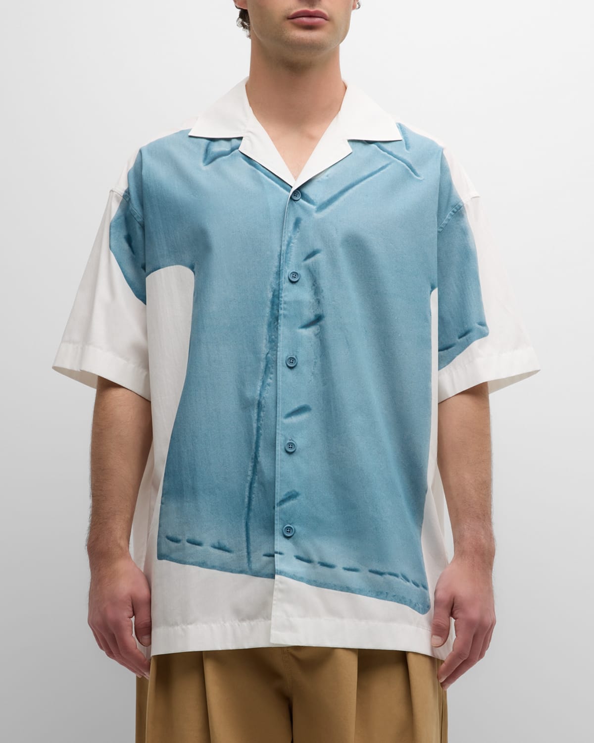 Jw Anderson Men's Clay Trompe L'oeil Camp Shirt In White/light Blue
