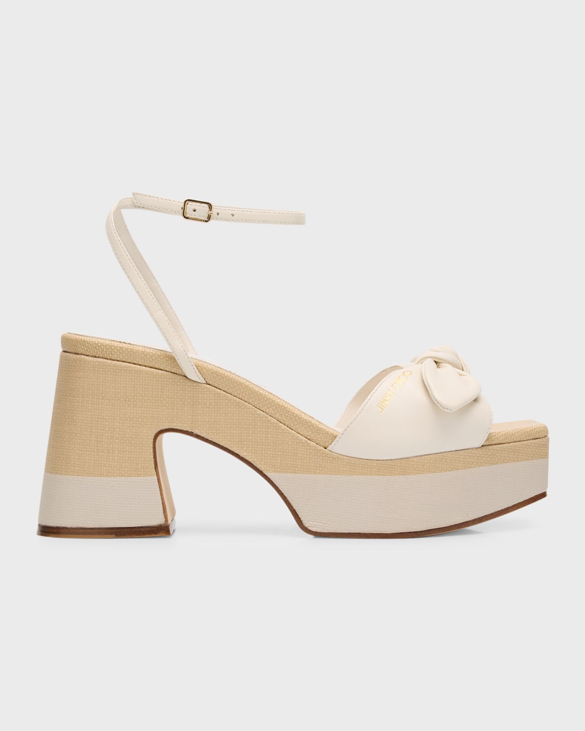 Shop Jimmy Choo Ricia Knotted Bow Platform Sandals In Latte/natural