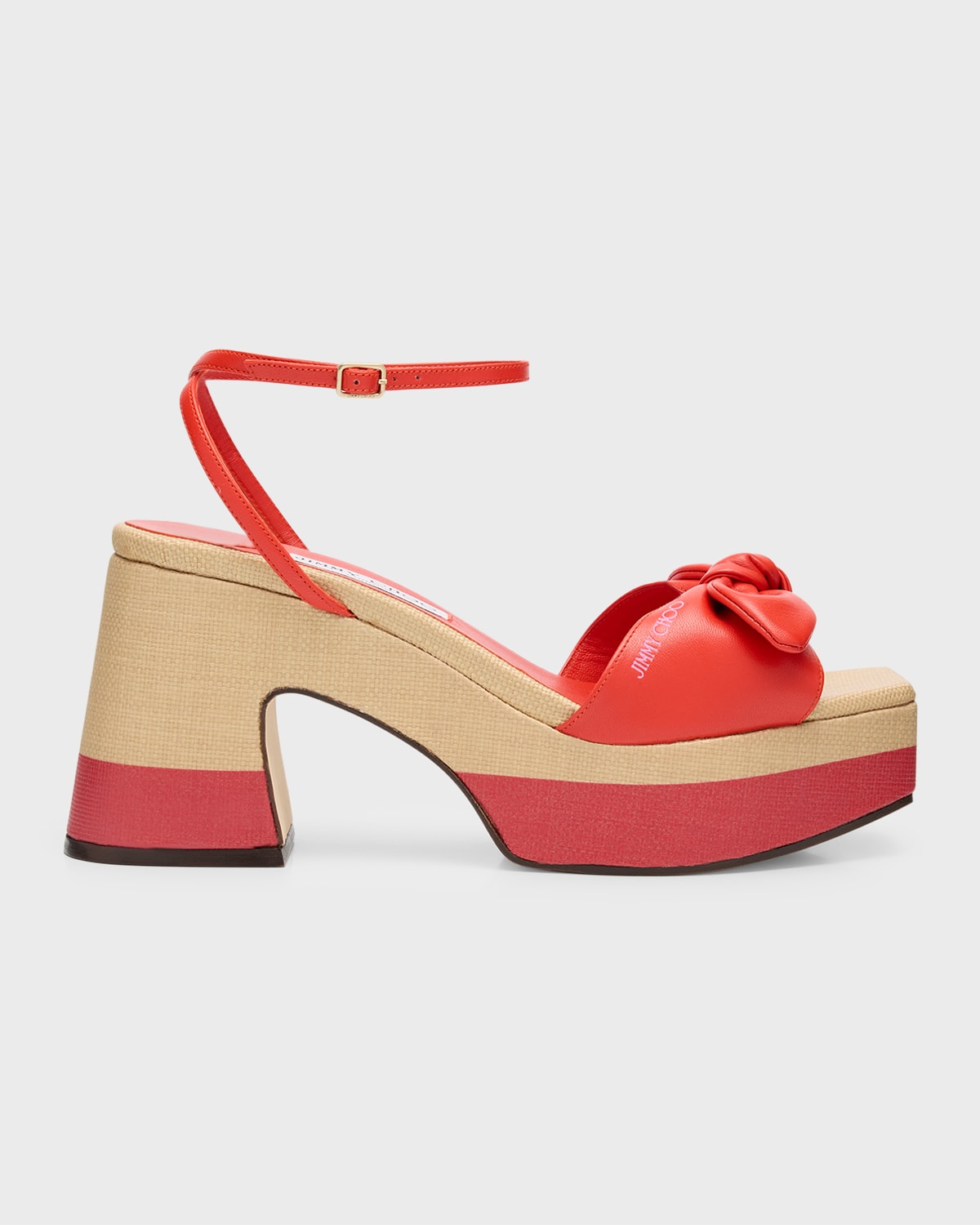 Shop Jimmy Choo Ricia Knotted Bow Platform Sandals In Paprika/natural