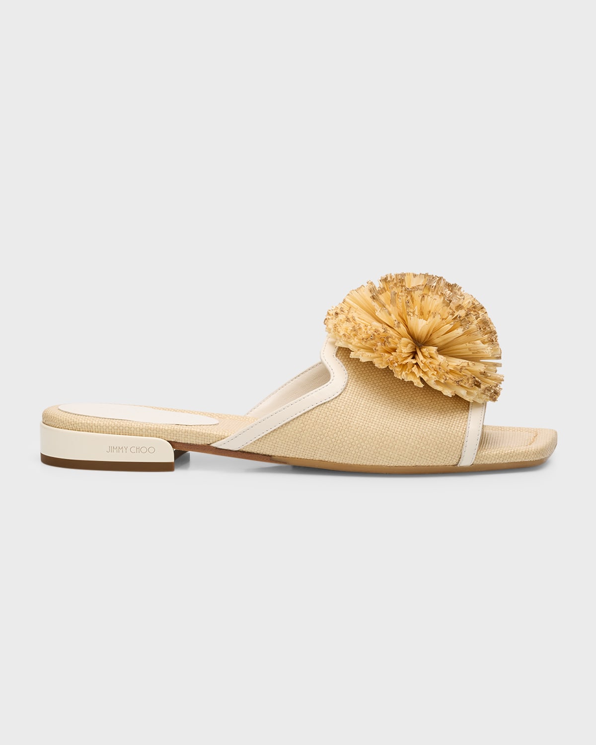 Shop Jimmy Choo Nako Pom Flat Slide Sandals In Natural/latte Mix