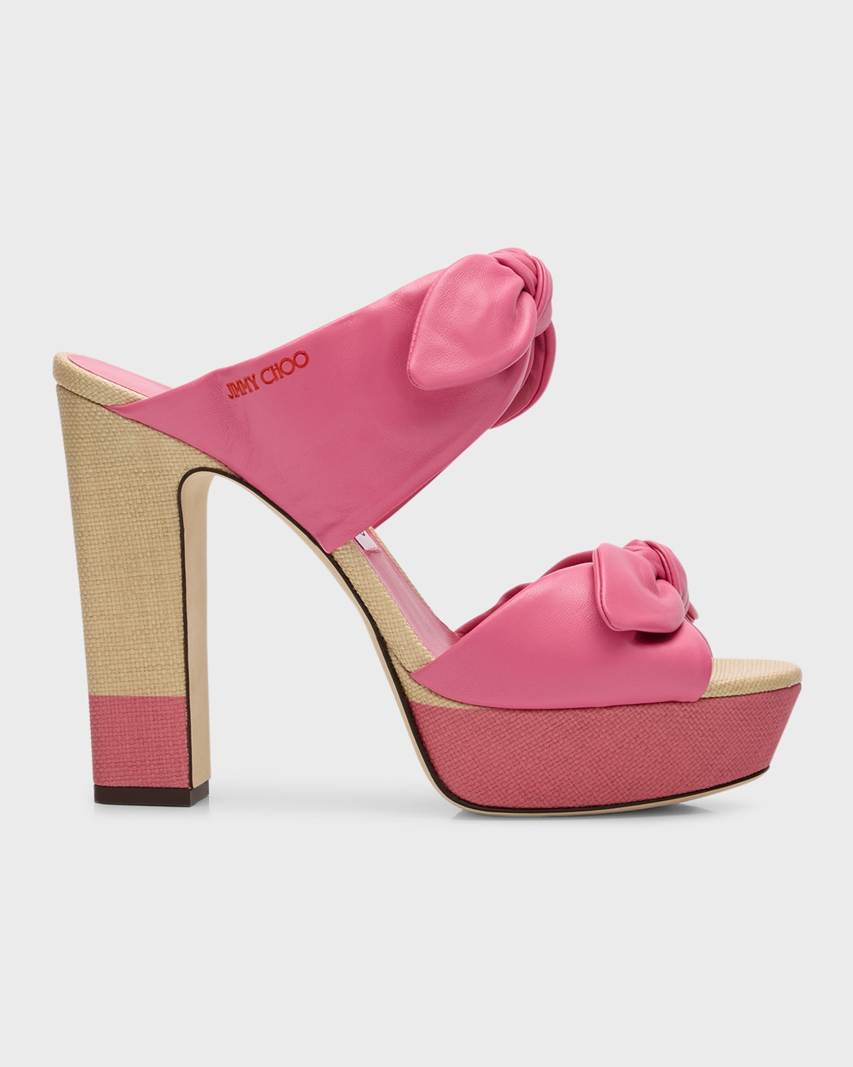 Jimmy Choo Rua Knotted Bow Platform Slide Sandals In Candy Pink/natura