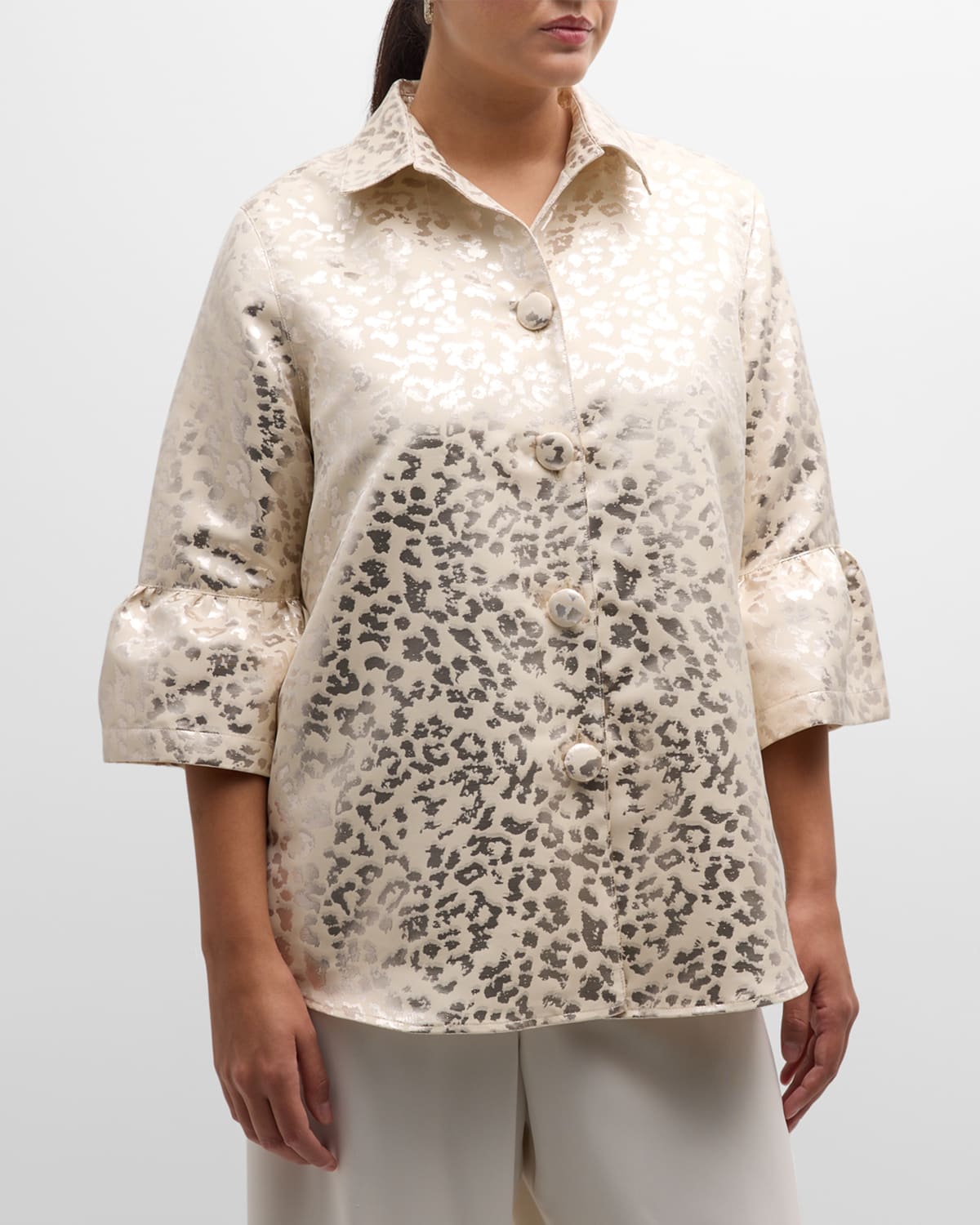 Plus Size Leopard Jacquard Shimmer Party Shirt