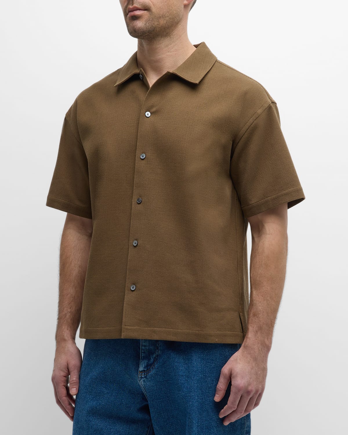 Shop Frame Men's Waffle Textured Sport Shirt In Dark Beige