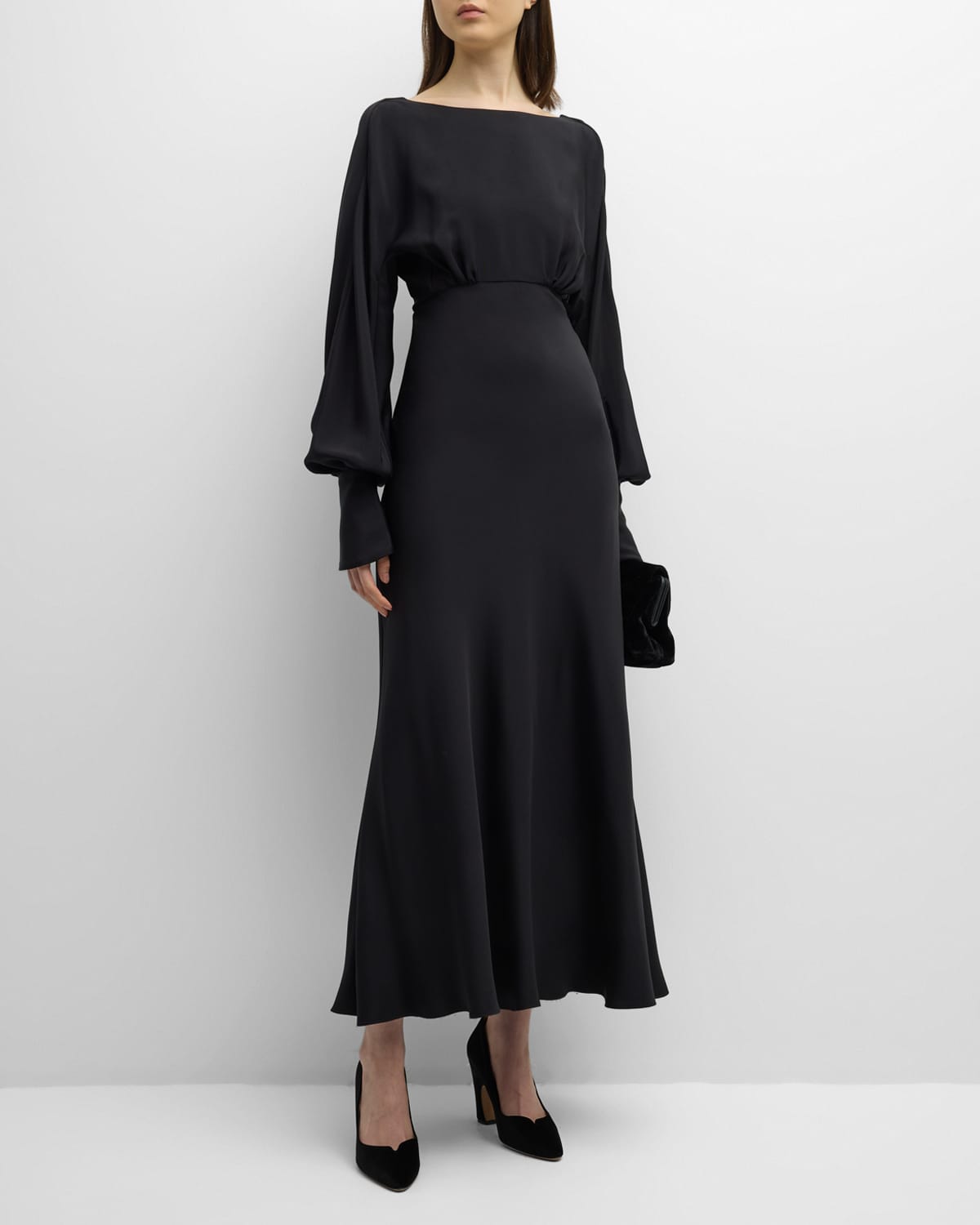 Shop Chloé X Atelier Jolie Silk Maxi Dress With Balloon Sleeves In Black