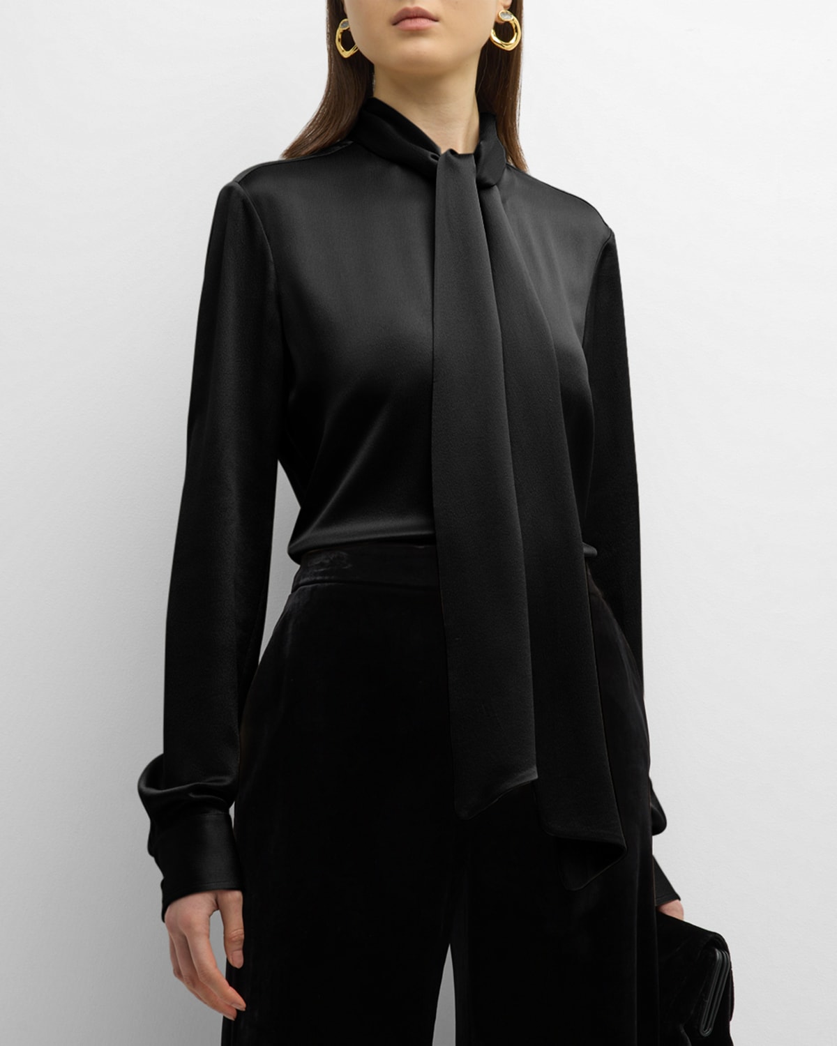 Shop Chloé X Atelier Jolie Scarf-neck Long-sleeve Silk Blouse In Black