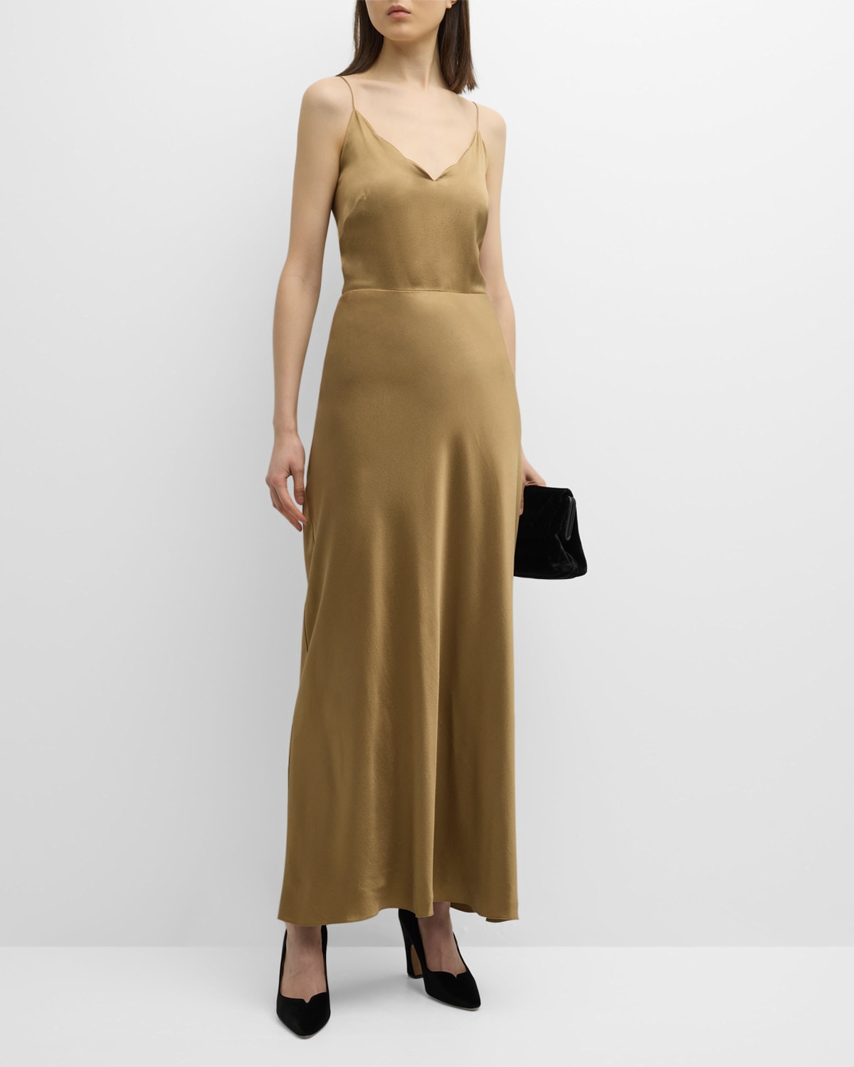 Shop Chloé X Atelier Jolie V-neck Sleeveless Silk Maxi Slip Dress In Safari Khaki