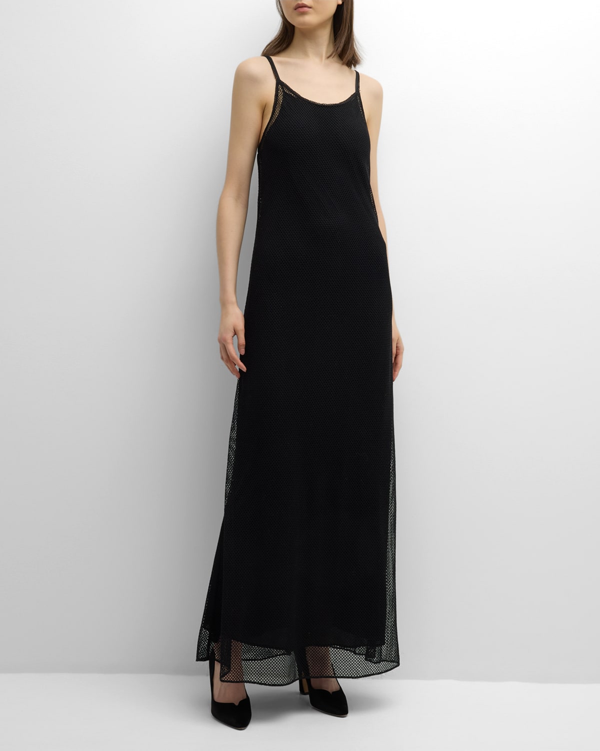 Chloé X Atelier Jolie Layered Fishnet Maxi Slip Dress In Black