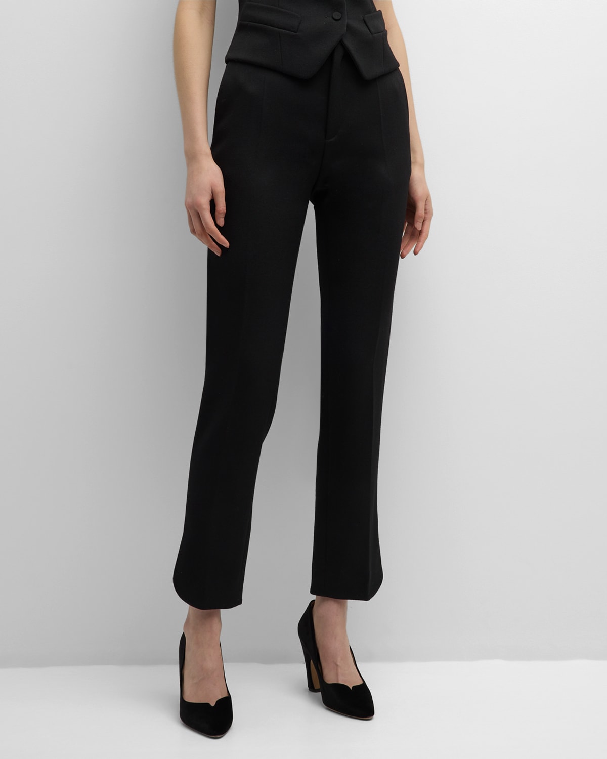 Shop Chloé X Atelier Jolie Mid-rise Skinny-leg Ankle Crepe Trousers In Black