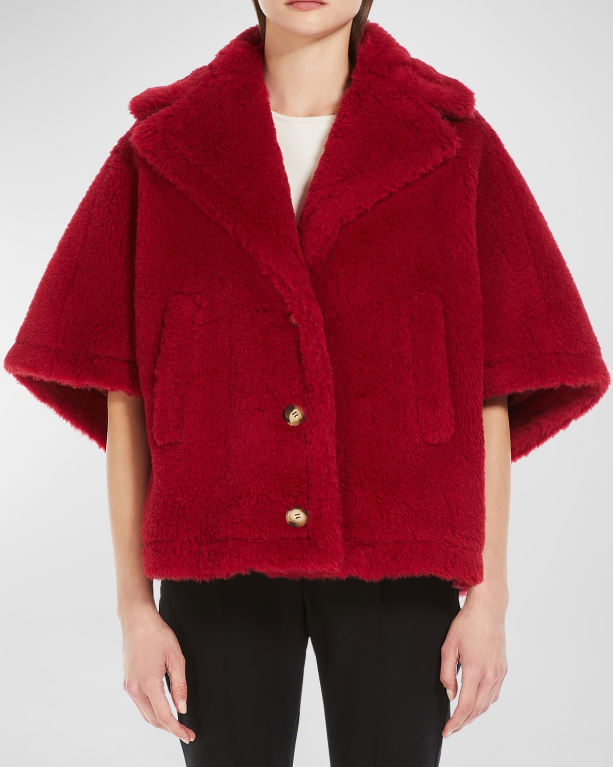 Max Mara Aleggio Fuzzy Wool Cape In Red