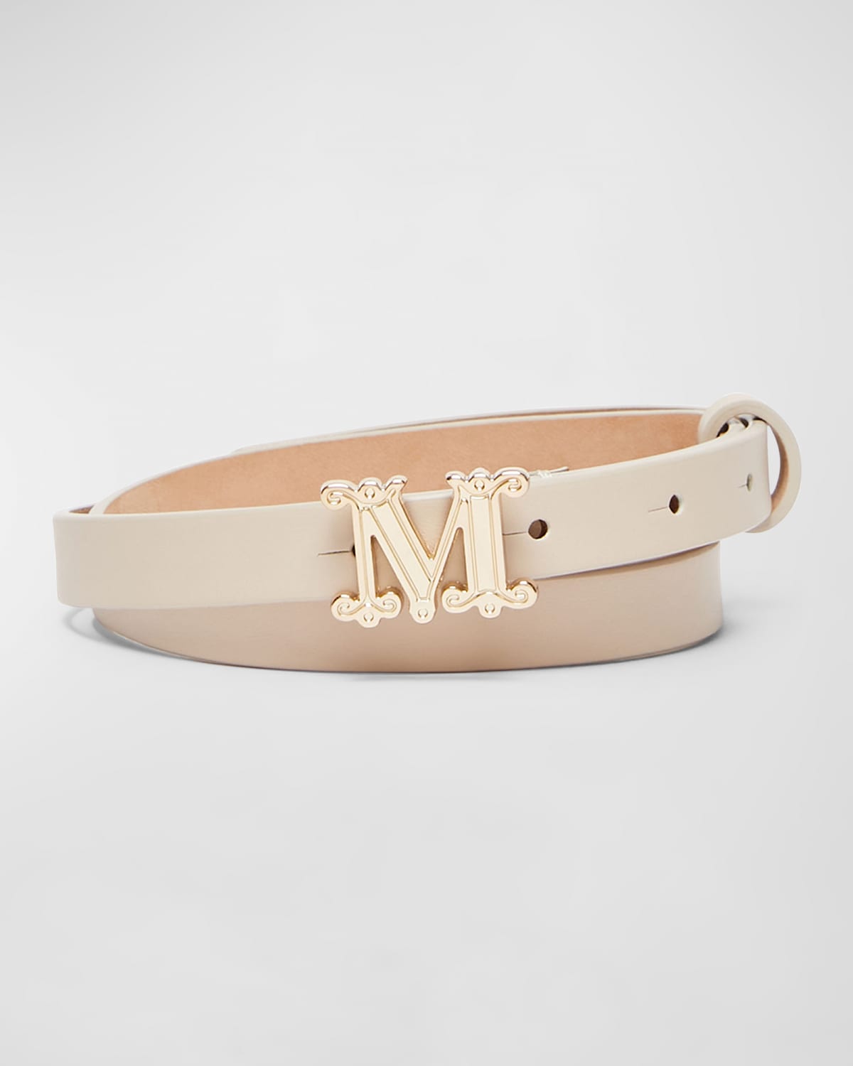 Shop Max Mara Leather Monogram Belt In Ivory