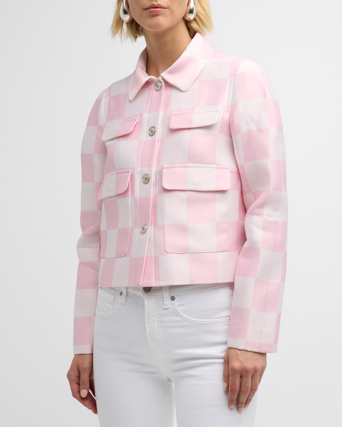 Versace Damier Double Silk Duchesse Jacket In Pink