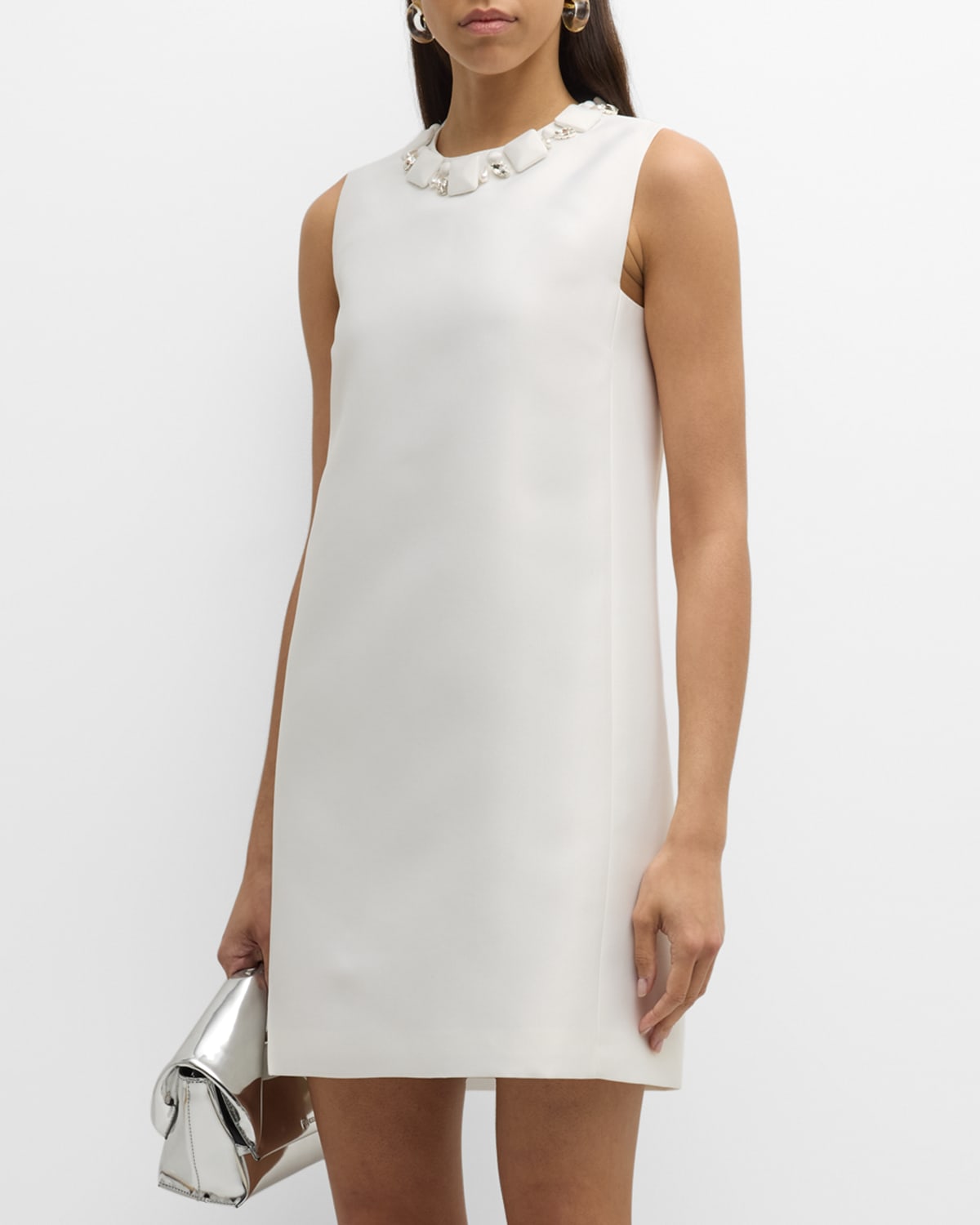 Shop Versace Silk Blend Cocktail Dress With Crystal Detail In White
