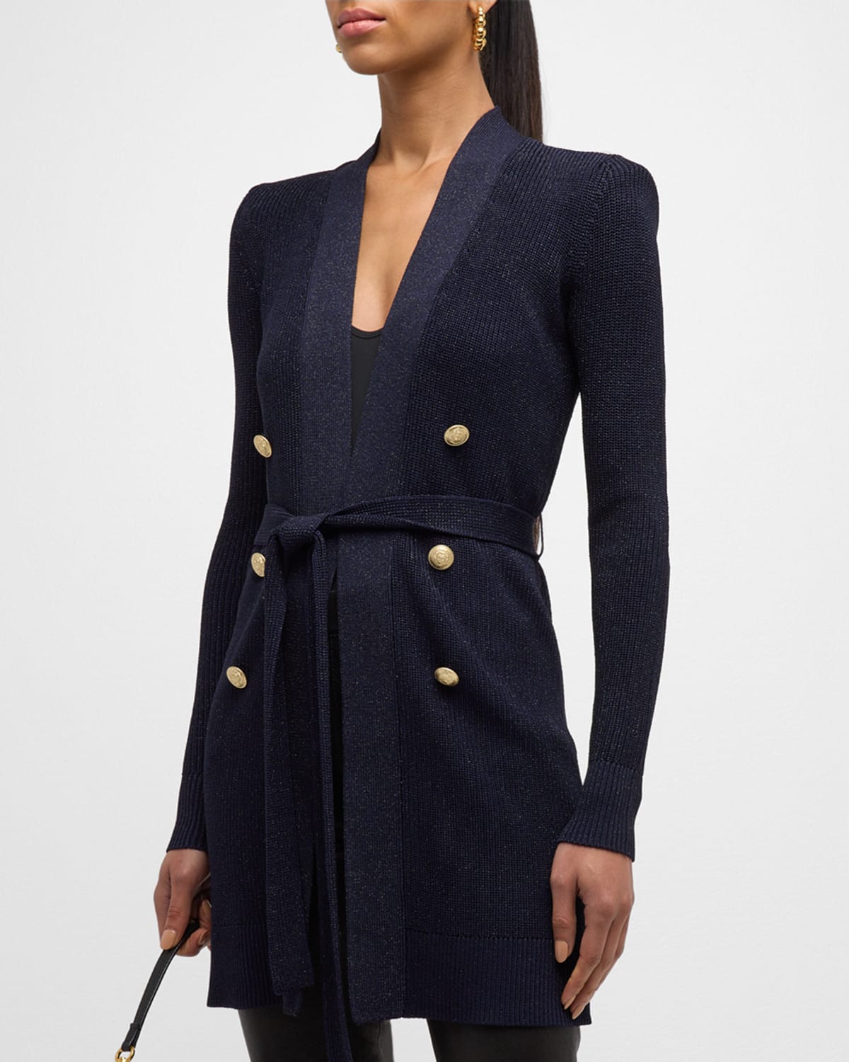 Shop L Agence Noe Metallic Double-breasted Cardigan In Midnight