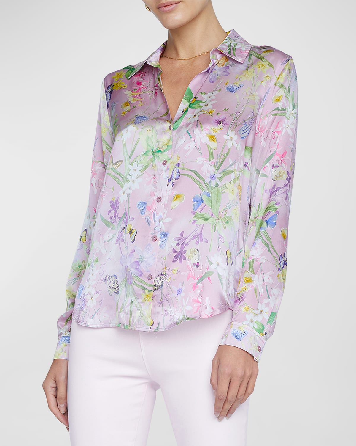 Shop L Agence Tyler Floral Butterfly Silk Blouse In Llc Snw Bt