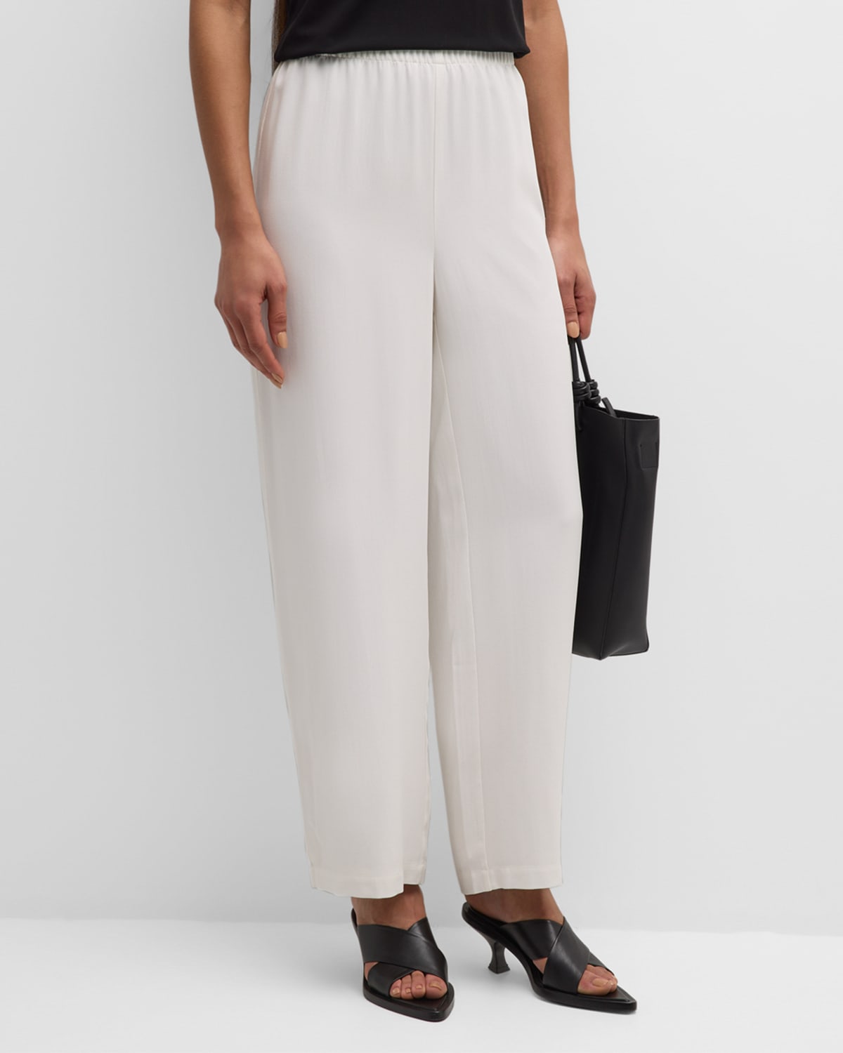 Shop Eileen Fisher Cropped Straight-leg Silk Pants In Ivory