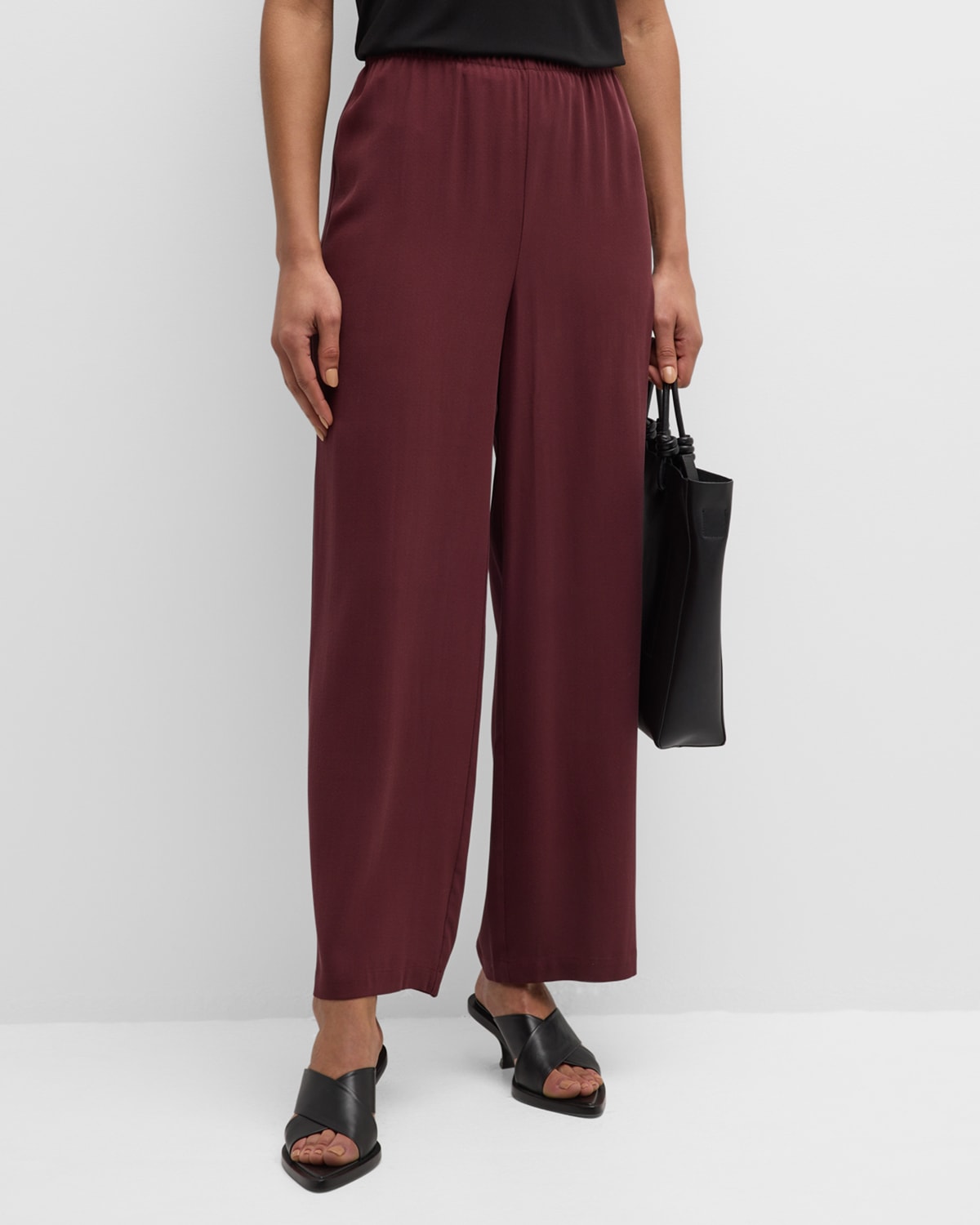 Shop Eileen Fisher Cropped Straight-leg Silk Pants In Wine