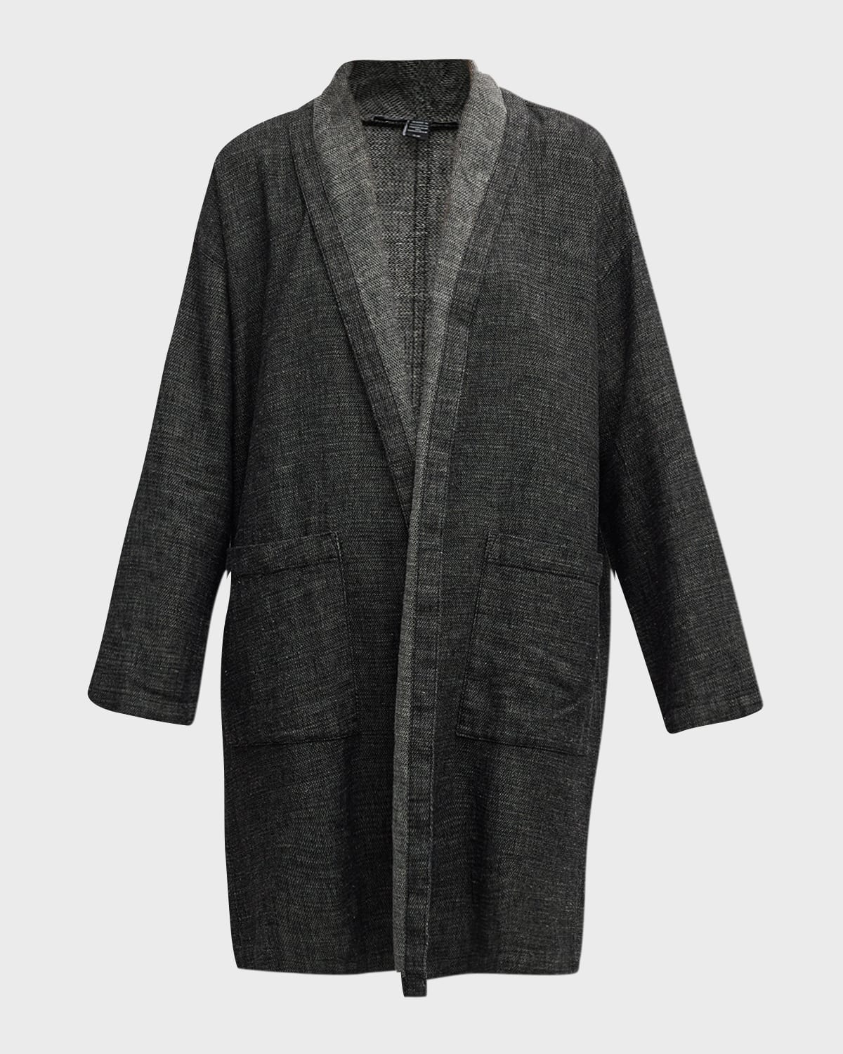 Eileen Fisher Organic Cotton Hemp Tweed Long Coat in Black Smart Closet