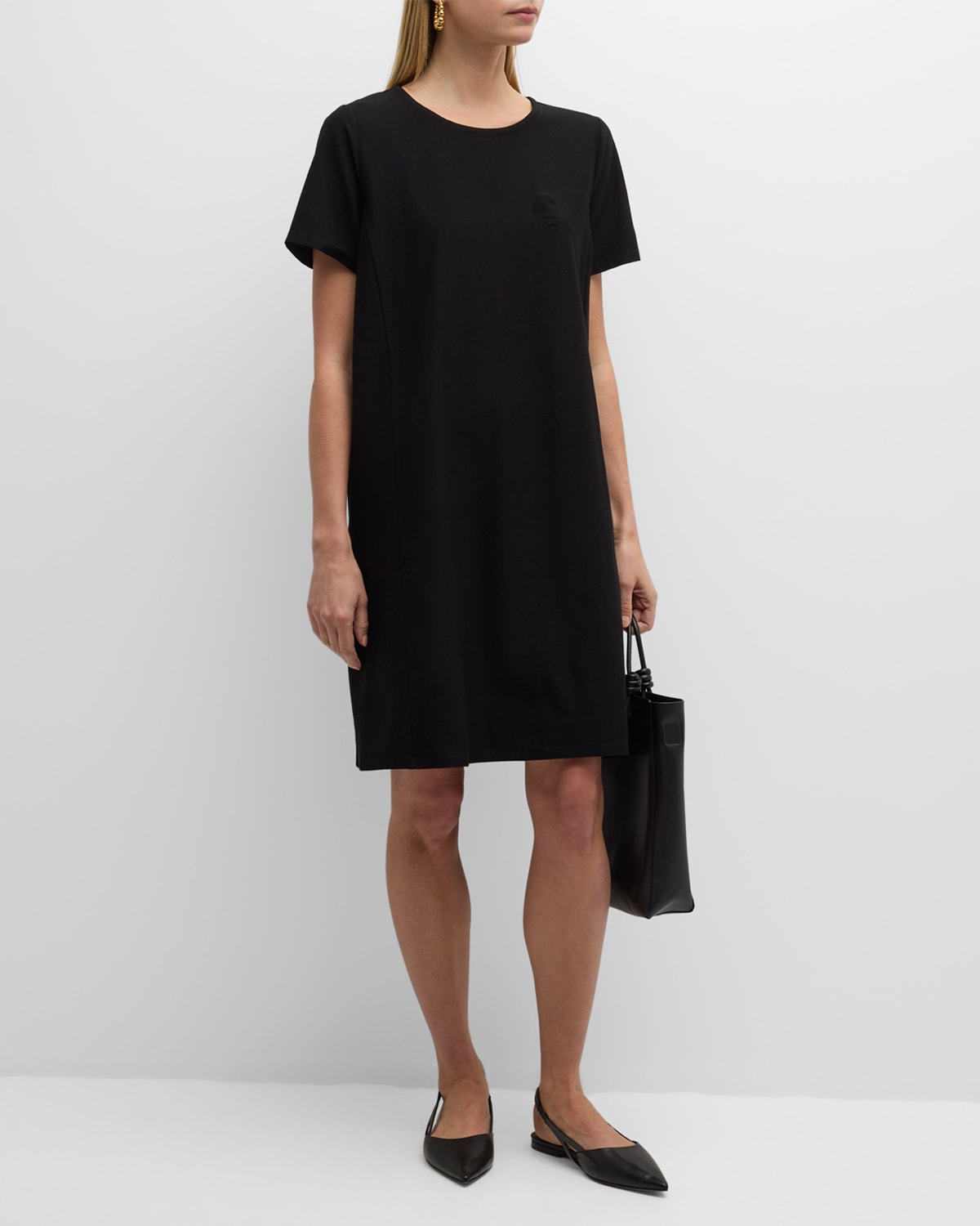 Eileen Fisher Petite Scoop-neck Stretch Crepe T-shirt Dress In Black