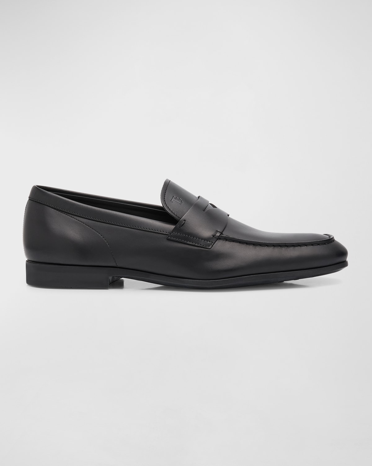 Shop Tod's Men's Stamped-logo Leather Penny Loafers In Black